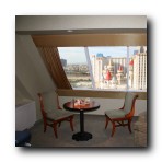 Luxor Hotel (Pyramid). Hotel room showing view of Excalibur